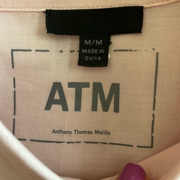 ATM Anthony Thomas Melillo Crosshatch Cotton Button-Down Shirt LARGE Pink Raw - Picture 10 of 11